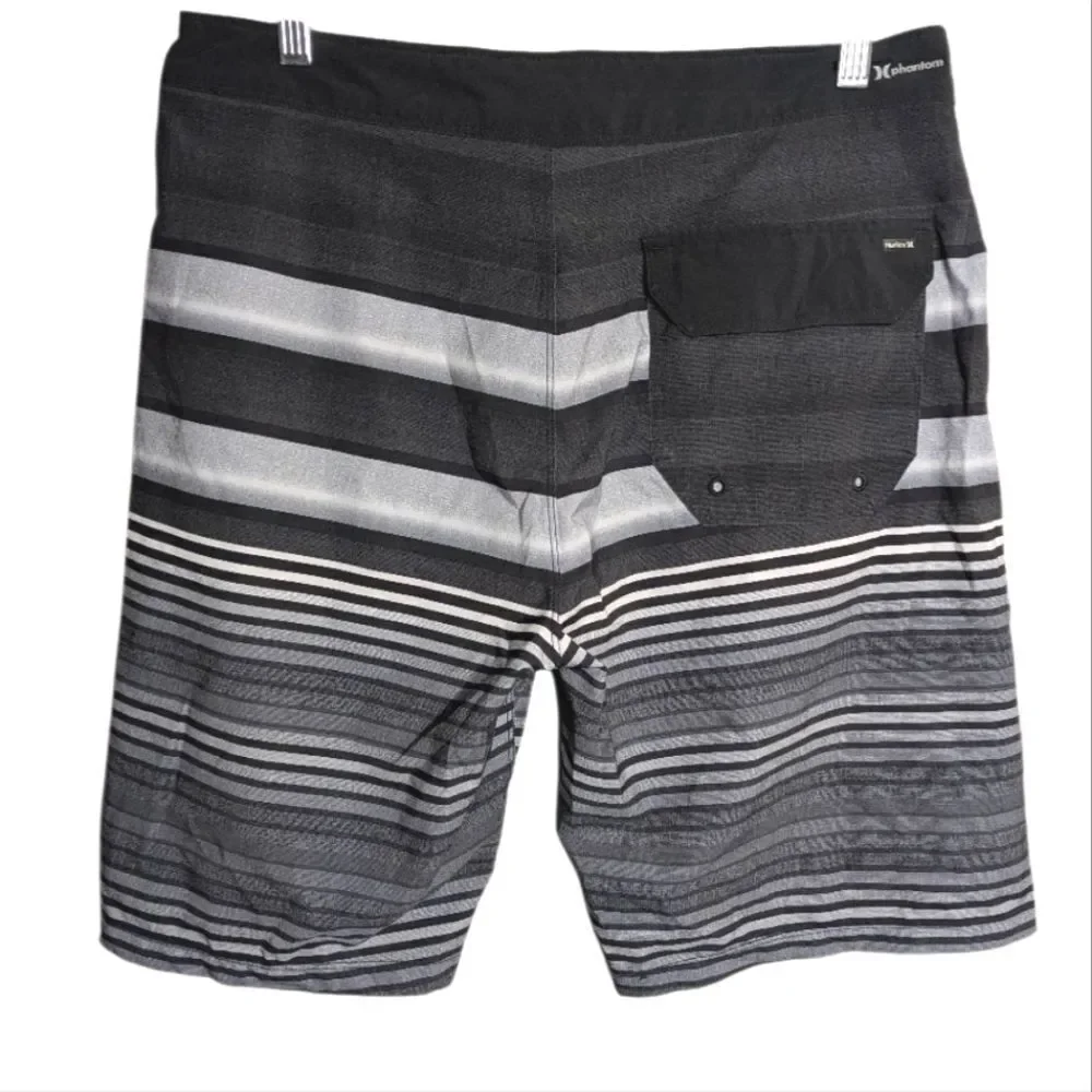 Hurley Phantom Gray & Black Ombre Striped Board Shorts Trunks 30 Mens S